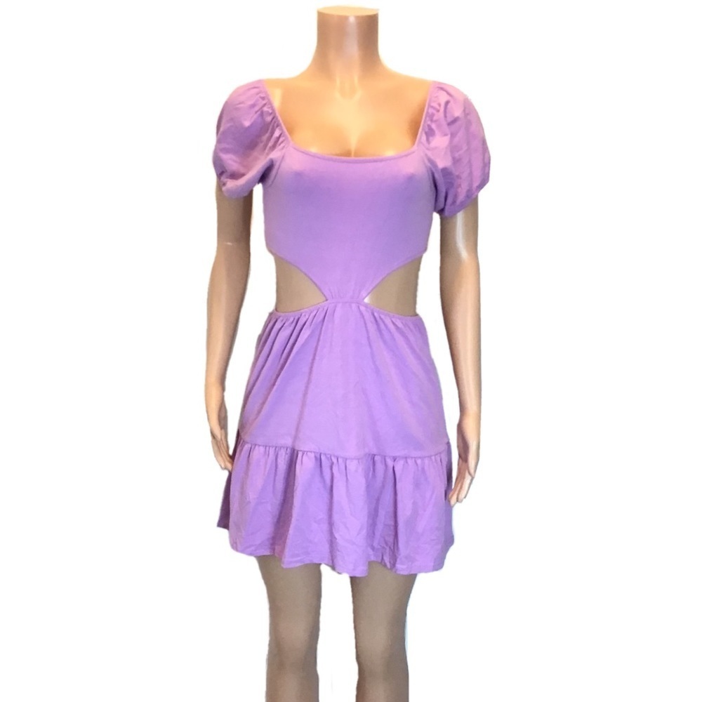 Rue21 Short Puff Sleeve Lavender Babydoll Cut Out Fit & Flare Mini Dress Size L